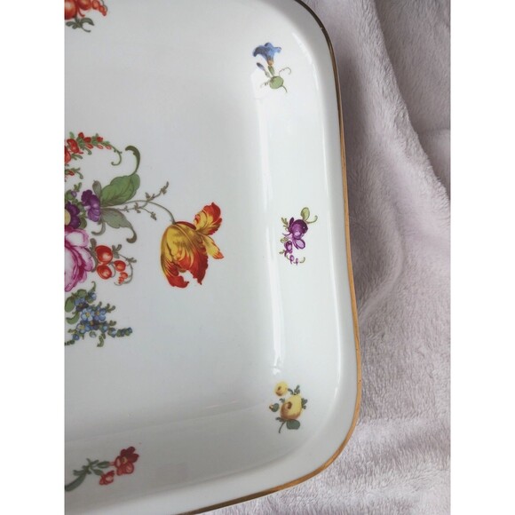 Antique Epiag Czech Serving Dish Gold Gilt Floral Flowers Square 8.5 inch - Picture 5 of 16
